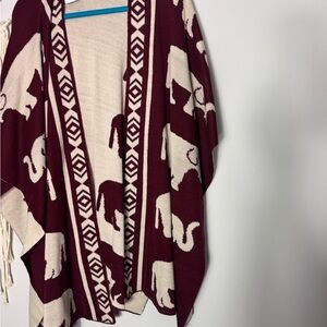 Brown Red and Cream Elephant Patterned Poncho
